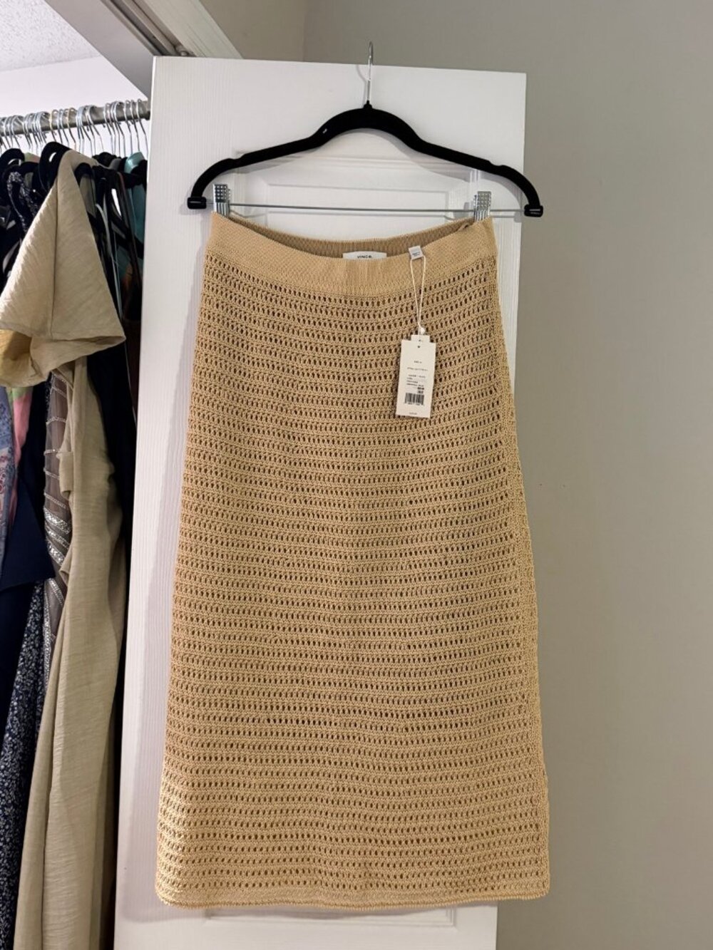 Vince Cotton-Blend Crochet-Knit Midi Skirt XS NWT